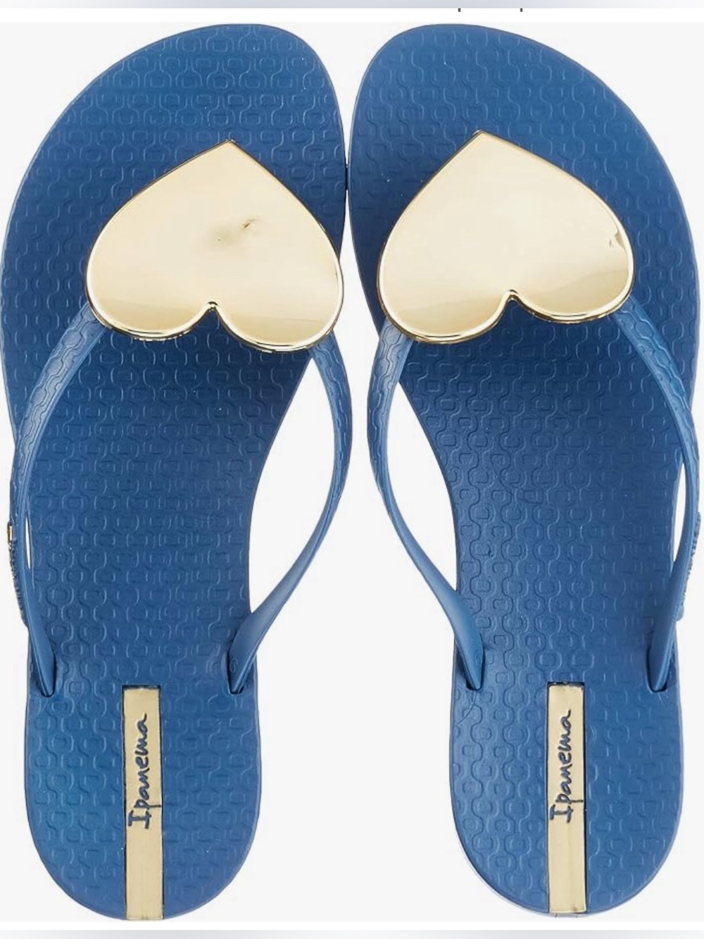 NWT Ipanema Ana Wave Heart Flip Flops Sandals Blue & Gold | Women's Size 7 - Picture 2 of 12